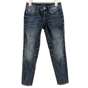 Vigoss Chelsea Skinny Jeans 1/2 Blue 28x25 Heritage Fit‎ Embroidery Thick Stitch